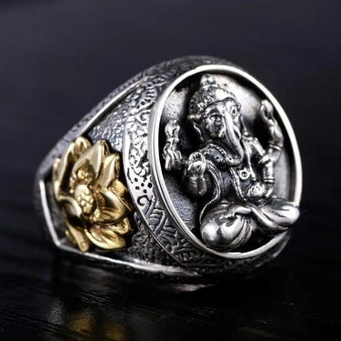 Golden Lotus Ganesh Sterling Silver Ring-Your Soul Place